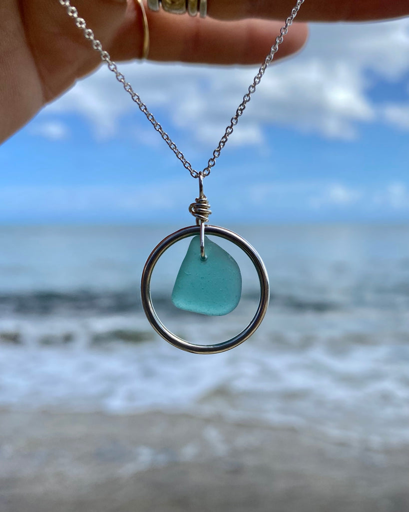 Sea Glass Circle Necklace in Silver