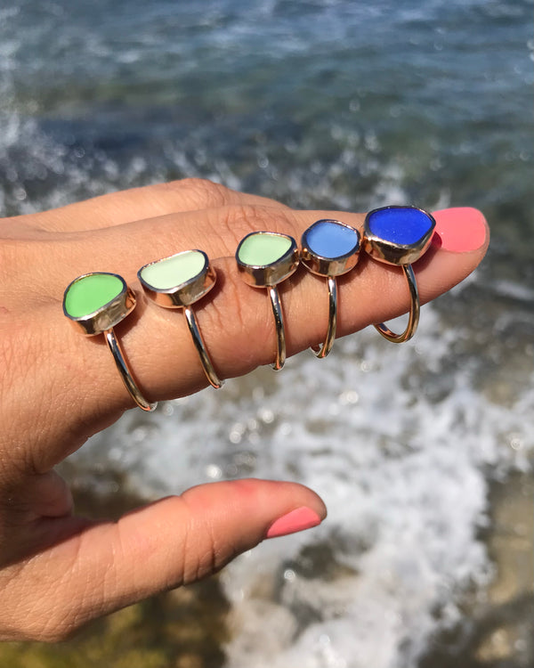 sea glass stacking rings in gold