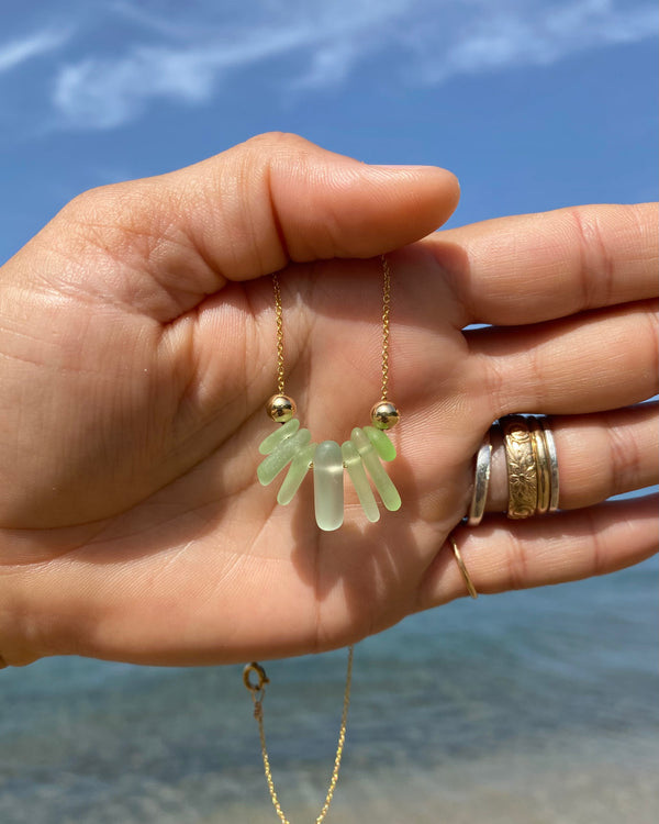 Stacked Sea Foam Sea Glass Necklace in Gold