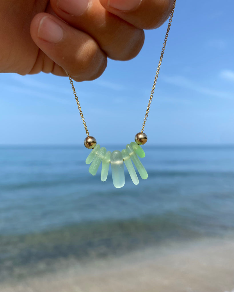 Stacked Sea Foam Sea Glass Necklace in Gold