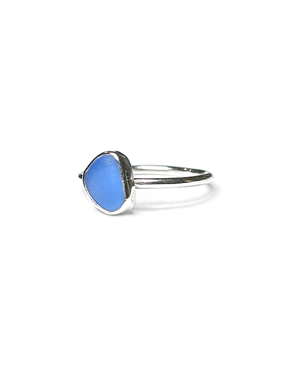 cornflower blue sea glass stacking ring in silver
