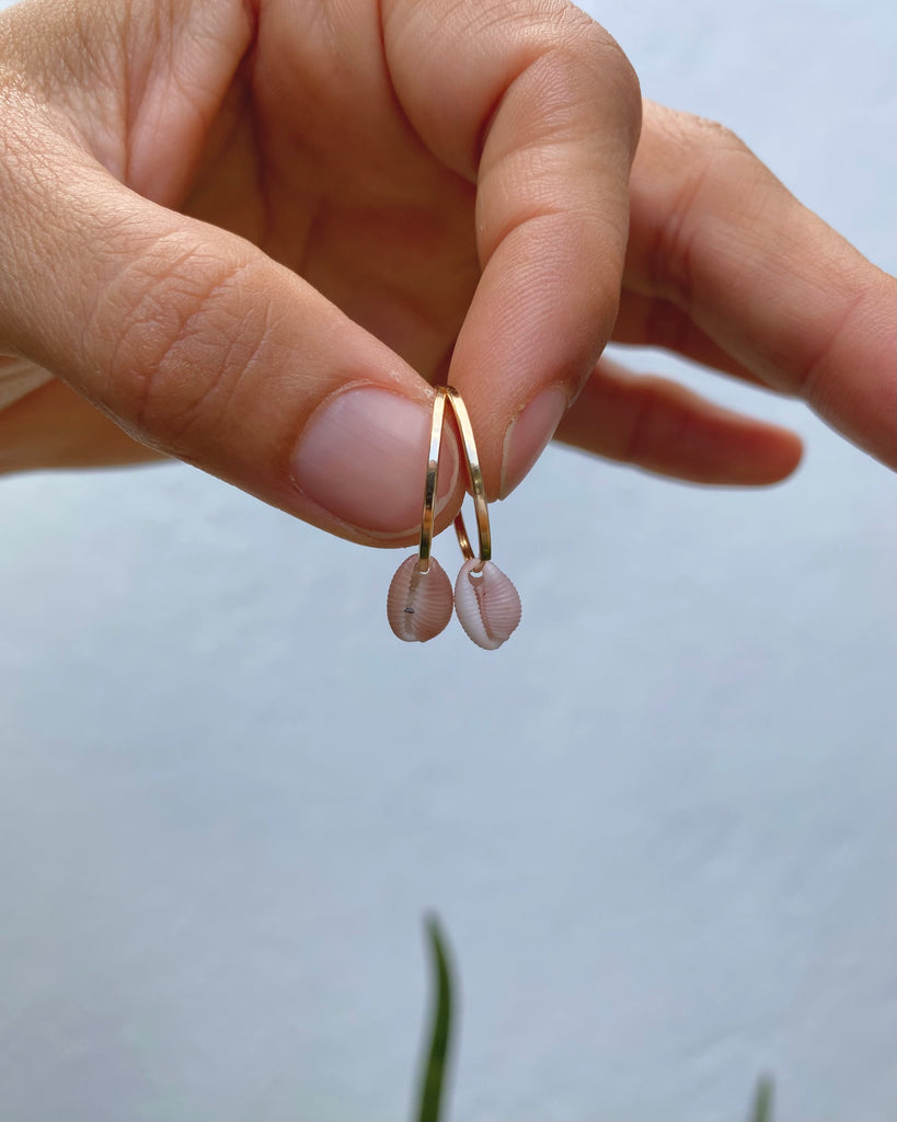 mini trivia shells on 14k gold filled infinity hoops