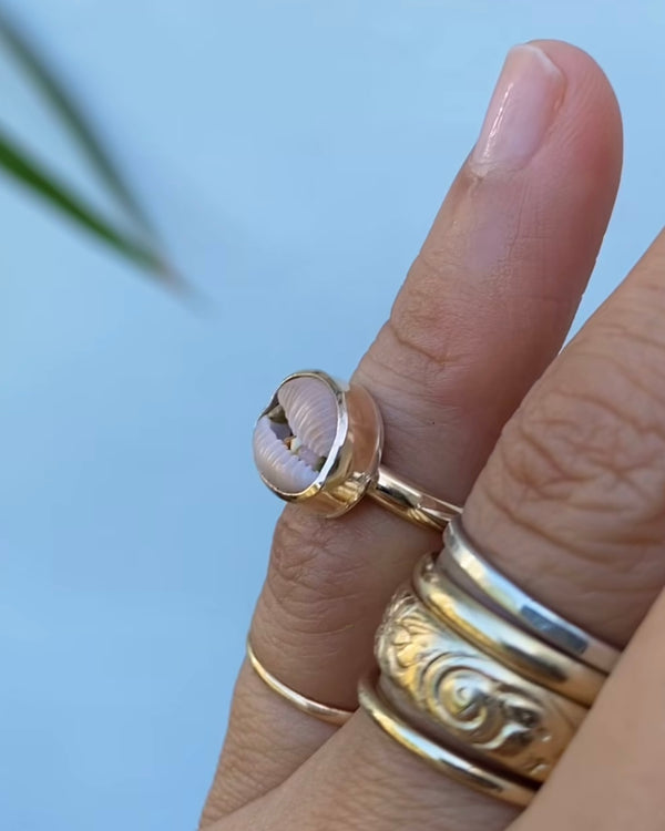 coffee bean trivia shell ring in gold