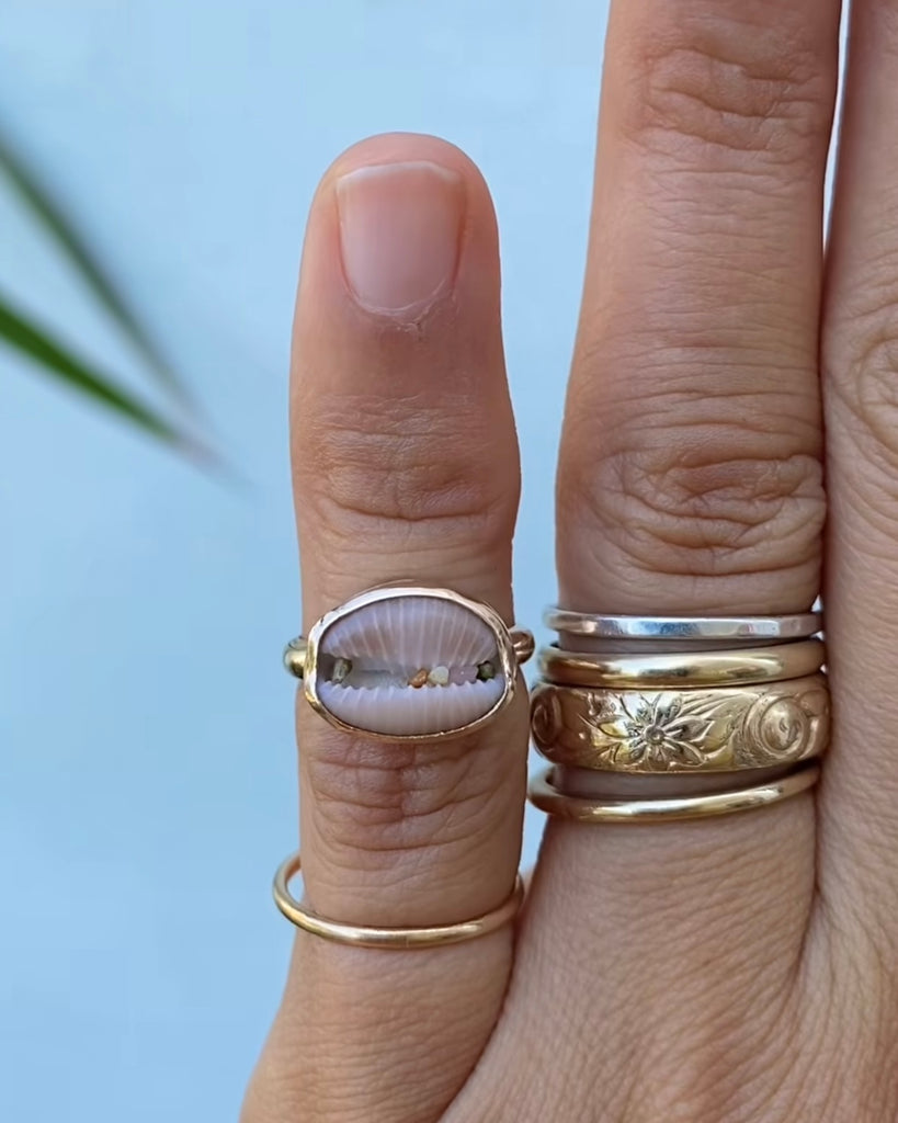 coffee bean trivia shell ring in gold