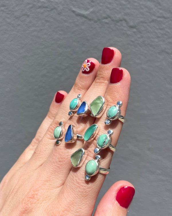 turquoise + sea glass in sterling silver
